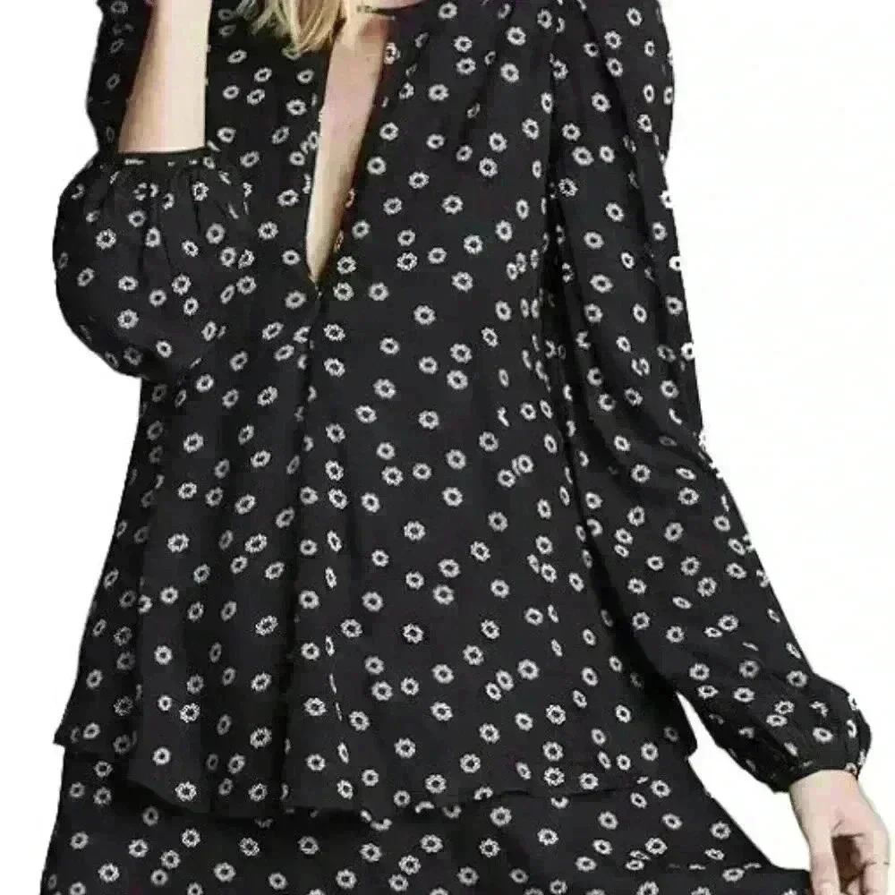 Free People Beck Layered dress - Black with red/wht flwr Size S